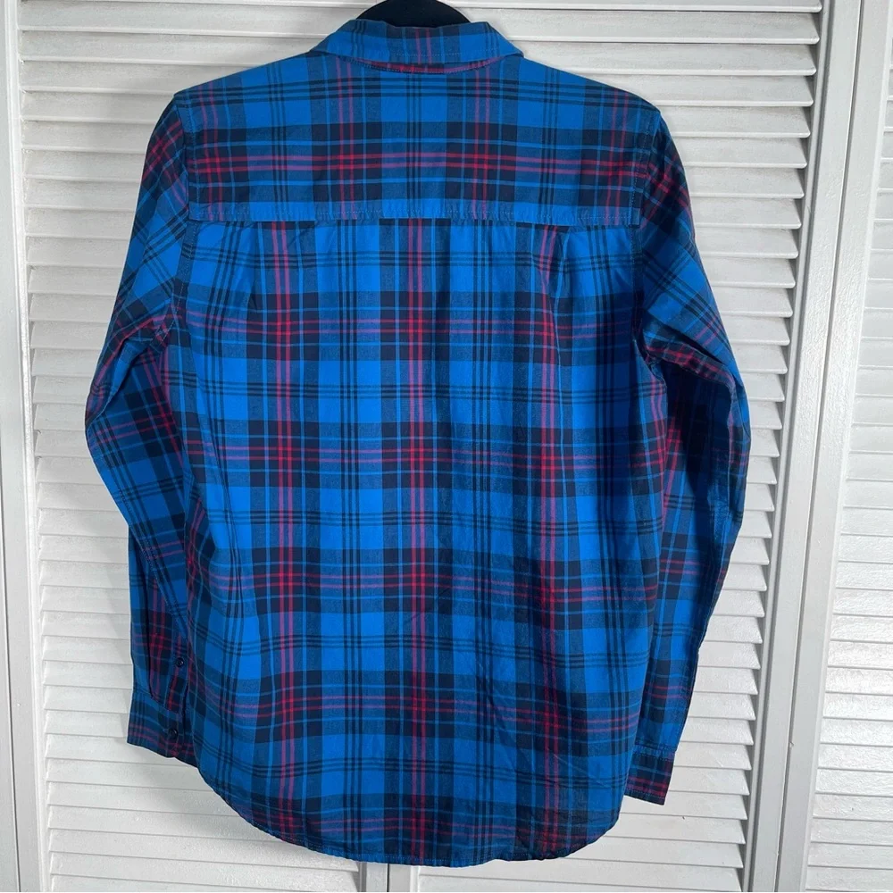 The Children’s Place Boys Plaid Poplin Button-Down Shirt – Blue (XXL / 16)